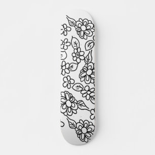 Black and white floral drawing skateboard