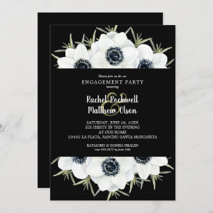 Black and White Floral Engagement Party Invitation