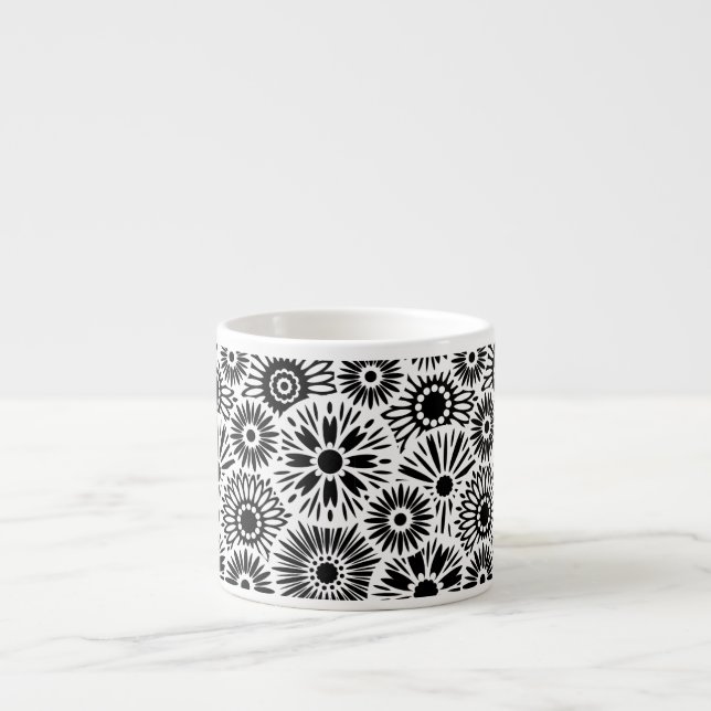 Black and white floral Espresso Mug (Front)