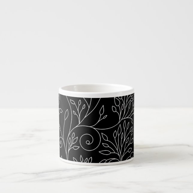 Black and white floral Espresso Mug (Front)