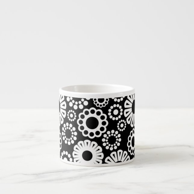 Black and white floral Espresso Mug (Front)