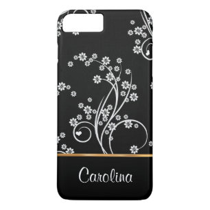 Black and white floral, faux gold foil iPhone 8 plus/7 plus case