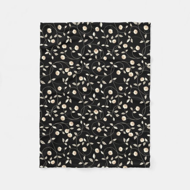 Black and White Floral Fleece Blanket (Front)