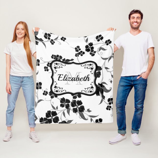 Black and White Floral Fleece Blanket (In Situ)