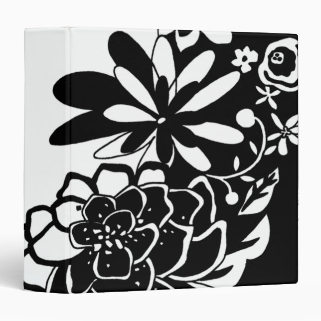 Black and White Floral Garden Graphic Pattern Binder (Front/Spine)