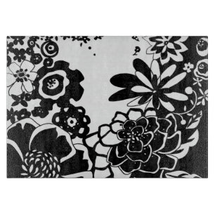 Black and White Floral Garden Graphic Pattern Cutting Board
