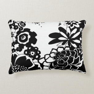 Black and White Floral Garden Graphic Pattern Decorative Pillow