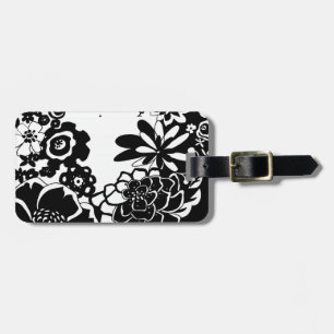 Black and White Floral Garden Graphic Pattern Luggage Tag