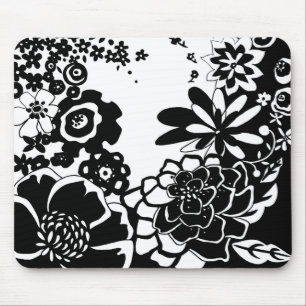 Black and White Floral Garden Graphic Pattern Mouse Pad