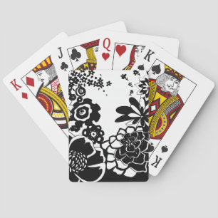 Black and White Floral Garden Graphic Pattern Playing Cards