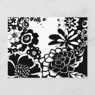Black and White Floral Garden Graphic Pattern Postcard