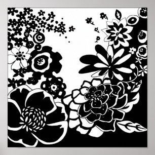 Black and White Floral Garden Graphic Pattern Poster