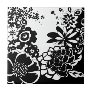 Black and White Floral Garden Graphic Pattern Tile