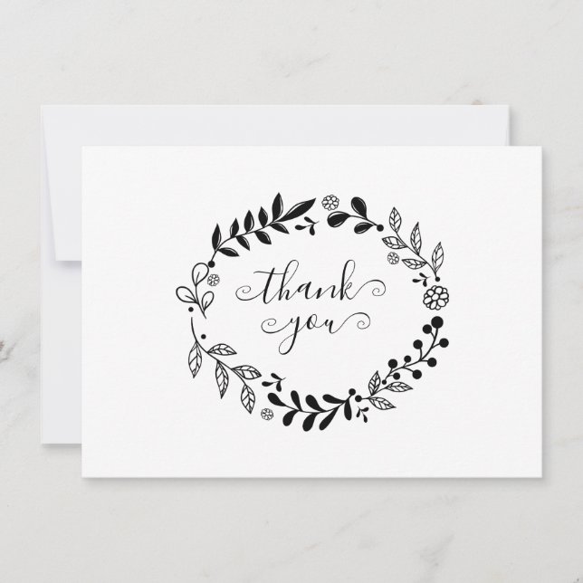 Black and White Floral Garland Thank You (Front)