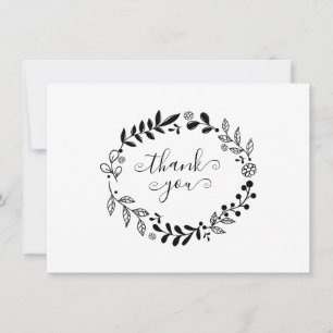 Black and White Floral Garland Thank You Card