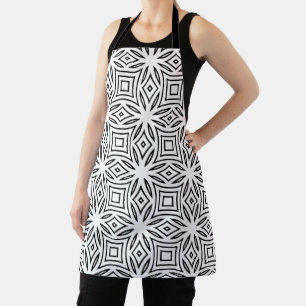 Black and white floral geometric pattern apron