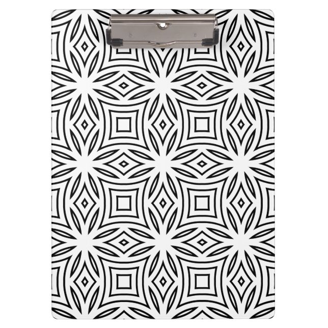Black and white floral geometric pattern clipboard (Front)
