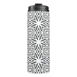 Black and white floral geometric pattern thermal tumbler