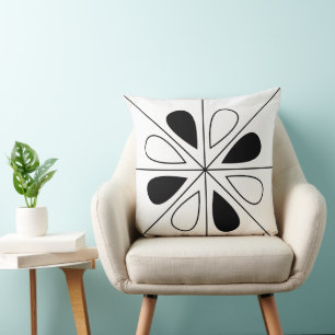 Black and White Floral Geometric Pattern Throw Pillow