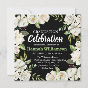 Black and White Floral Graduation Party Invitation