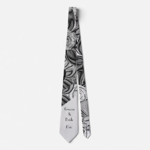 “Black and White Floral” Groom’s Wedding Tie