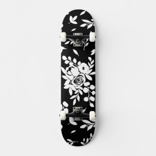 Black and White Floral high contrast Skateboard