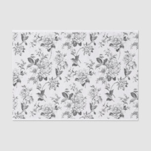 Black and White Floral Illustrations Pattern Tissue Paper
