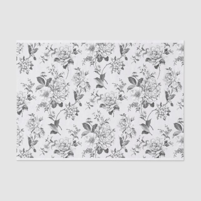 Black and White Floral Illustrations Pattern Tissue Paper (Front)