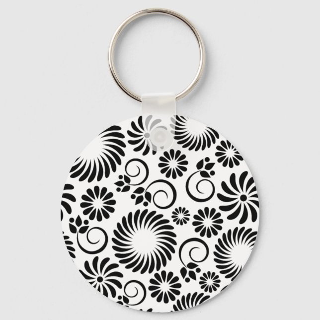 Black and white floral Keychain (Front)
