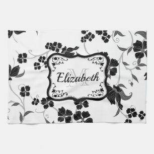 Black and White Floral Kitchen Towel
