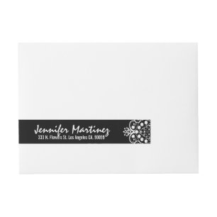 Black And White Floral Lace Design Wraparound Address Label