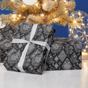 Black and White Floral Lace Wrapping Paper