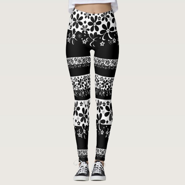 Black and white floral  leggings (Front)