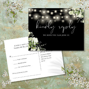 Black And White Floral Lights Song Request RSVP Invitation Postcard
