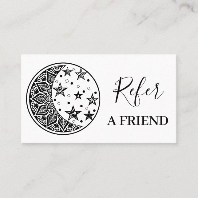 Black And White Floral Mandala  Business Referral Card (Front)