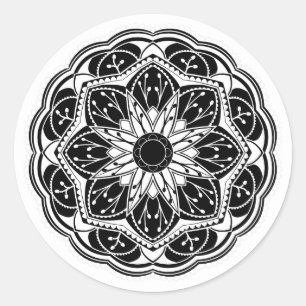Black and white floral mandala  classic round sticker