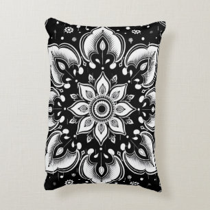 Black and White Floral Mandala Lumbar Pillow