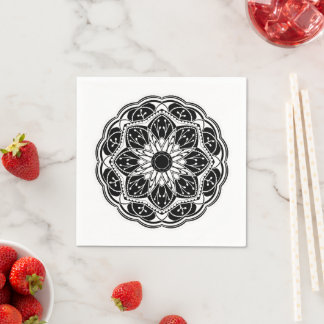 Black and white floral mandala napkin