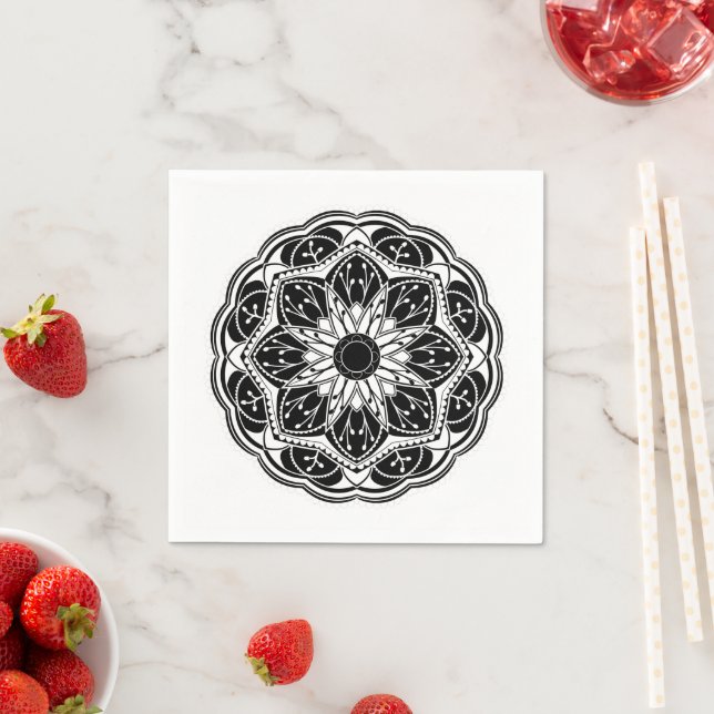 Black and white floral mandala  napkin (Insitu)
