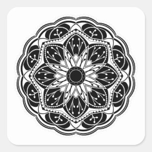 Black and white floral mandala  square sticker
