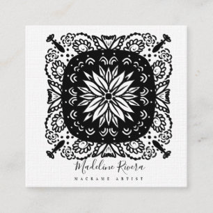 Black and White Floral Mandala Yoga Square Business Card