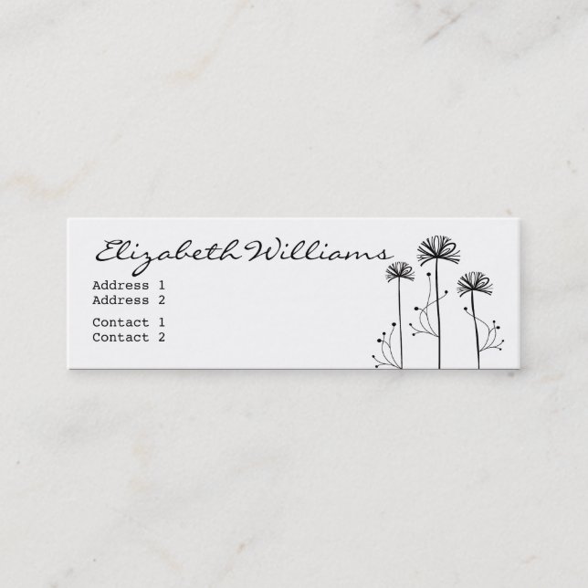 Black and White Floral Mini Business Card (Front)