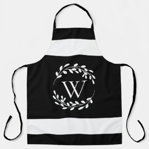 Black and White Floral Monogram Apron