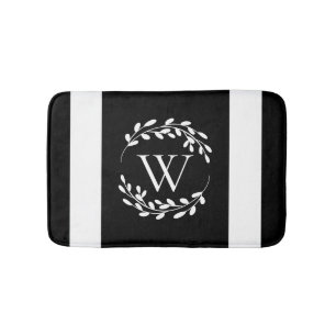 Black and White Floral Monogram Bath Mat