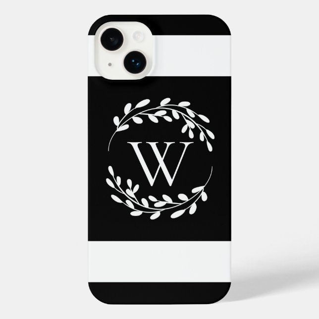 Black and White Floral Monogram iPhone Case (Back)