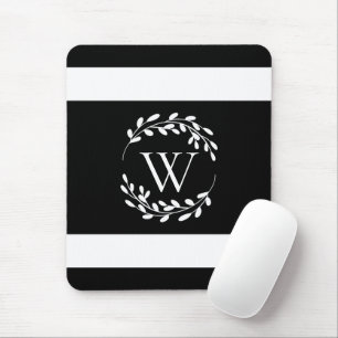 Black and White Floral Monogram Mouse Pad