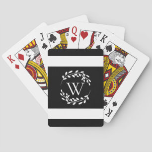 Black and White Floral Monogram Playing Cards