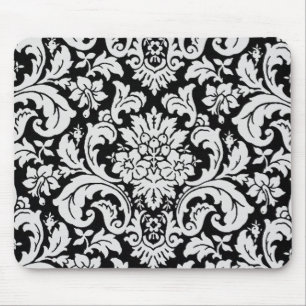 Black and White Floral Mouse Pad