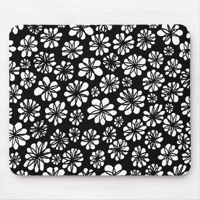 Black and White Floral Mouse Pad (Front)