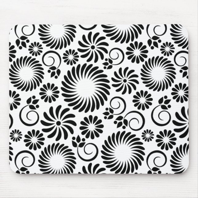black and white floral mousepad (Front)